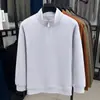 Camiseta de Manga Longa com Zíper Meio e Gola Alta Cor Lisa Transfronteiriça para Homens na Primavera, Outono e Inverno Veludo Dupla Face Camiseta Casual Básica de Veludo