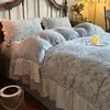 Conjunto de Cama de Lã Leite Classe A Quatro Peças 2026 Estilo Coreano Renda Espessada Inverno Estampa Floral Pequena Conjunto de Cama Três Peças Lençol de Cama Roupa de Cama