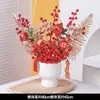 Jarrón de Plástico Cerámico Imitación Shishi Ruyi, Resistente a Caídas, Flor Artificial Transfronteriza, Maceta para Flores de Año Nuevo, Bolsa de la Fortuna con Frutas Rojas, Boda con Flores Secas
