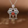 Pingente estilo étnico retrô cadeado de prata oco da sorte peônia em cloisonné acessórios de pingente para colar feminino