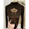 Outono 2026 Novo Estilo Gola Integrada Algodão Bambu Escovado Manga Longa Camiseta Feminina Versátil Emagrecedora Top Camada Interna Camisa Base