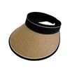 Sombrero de paja de rayas para mujer, sombrero de sol de verano a prueba de sol, sombrero negro con pegamento UV, ala grande, que estiliza la cara, para exteriores, viajes, ciclismo