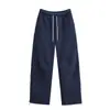 Calça Casual Relaxada de Cintura Elástica com Cordão Dupla Face de Caxemira Espessada Outono e Inverno Nova Moda Calça Reta Solta
