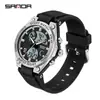 Reloj Estudiante Sanda Pantalla Dual Multifuncional Despertador 2 Zonas Horarias Moda Tendencia Reloj Electrónico Resistente al Agua Luminoso Reloj de Pulsera para Hombres Mujeres