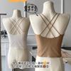 Camisola pequeña de seda de hielo de verano con espalda descubierta y agujeros, sin costuras, interior con almohadilla para el pecho, pecho envolvente, prenda exterior que combina con todo, parte superior con espalda descubierta