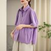 Camisa de Manga Corta de Algodón Lavado con Doble Bolsillo para Mujer Estilo Occidental Holgado Verano Casual Versátil Que Rejuvenece Top de Botones Sencillos Venta al por Mayor