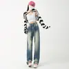 Indústria Pesada Lavagem Água Outono Inverno Jeans Feminino Amarelo Retro Mergulhado Calça Mop Tubo Reto Cintura Alta Perna Larga Ins Estilo Tendência
