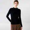 Encanto de lujo discreto~Suéter de cachemira con cuello alto de encaje para mujer, camiseta básica de punto ajustada, nuevo estilo otoño e invierno