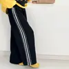 Calça de moletom outono e inverno para meninas 2026 casual estilo coreano forrada com fleece espessada solta de perna larga para crianças mais velhas