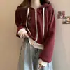 Tamanho Plus 2023 Novo Outono Estilo Coreano Jaqueta Moletom com Capuz Efeito Emagrecedor Street Top Cardigan Curto que Cobre a Barriga para Mulheres