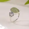 Yuebao Joyería Jade Natural Hetian Plata de Ley S925 Jade de Agua Clara Ruyi Superficie de Huevo Estilo Nacional Anillo de Jade Venta al por Mayor Personalización