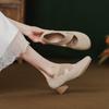 Zapatos de Ballet Mary Jane con Tacón Grueso 2024 Nuevo Elástico Cruzado Tacones Altos Diarios para Mujer Combinan con Todo Piernas Largas Adelgazantes