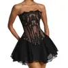 Conjunto de espartilho de renda tipo faixa, conjunto de duas peças de saia curta modeladora estilo europeu e americano com barbatanas, conjunto sexy de renda para afinar a cintura atacado