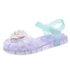 Sandálias de Menina Verão Princesa Sapatos de Gelatina Baotou Velcro Sapatos de Praia Amor Bebê Fundo Macio Sapatos de Cristal Novo