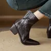 Botines cuadrados versátiles de piel auténtica para otoño e invierno, exportación transfronteriza, tacón grueso, cremallera trasera, efecto adelgazante, botines estilo Martin, botas de mujer estilo retro francés