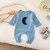 Macacão infantil primavera e outono manga longa estampa de lua macacão de corpo inteiro algodão estilo coreano roupa de baixo masculina e feminina para bebê