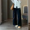 Jeans de Pierna Ancha de Nueve Puntos Petite Zedaijiai Estilo Coreano de Principios de Otoño Bordados de Ola Plateada Transpirables que Absorben la Humedad Antidesvanecimiento