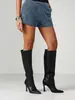 Pantalones cortos retro de gamuza populares transfronterizos europeos y americanos para mujer, de cintura alta, diseño plisado, pantalones cortos ajustados casuales con estilo y bolsillos