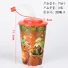 Taza de plástico con popote Taza de dibujos animados para niños Patrón 3D Taza creativa Taza simple para estudiantes fabricantes al por mayor