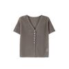 Camiseta Evertrue Tejida 2025 Verano Estilo Coreano Manga Corta Cuello V Suelta Top Cárdigan Camiseta 65699