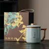 Juego de Tazas de Regalo de Horno Ru, Taza de Té Estilo Chino para Oficina con Colador de Té, Taza con Filtro de Agua, Regalo Promocional