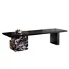 Mesa de Chá Estilo Italiano em Madeira Maciça e Mesa de Ilha Conjunto Integrado de Mesa de Chá e Cadeiras, Mesa de Chá Preta, Mesa de Chá de Sala de Estar de Luxo Leve de Ardósia de Alta Qualidade