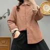 Jaqueta Camisa Acolchoada Xadrez Vintage de Algodão Puro para Mulheres, Solta, Versátil, com Gola Reversível, Estilo Camisa, Pied-de-poule