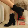 Botas de Moda con Punta Fina de Gamuza Transfronterizas de Tacón Medio para Mujer Otoño Nuevo Estilo Plisadas Tallas Grandes Tacón Grueso Botas de Media Caña En Stock