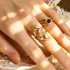Anillo vintage versátil transfronterizo europeo y americano con turquesa y perlas, anillo abierto de acero inoxidable chapado en oro de 18 quilates