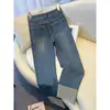 Calça Jeans Reta com Recortes para Mulheres Baixas, Novos Calças Cropped Emagrecedoras de Cintura Alta 2025, Calças Cigarette Estreitas com Barra Dobrada