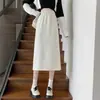 Falda Midi Casual de Pana Elástica de Cintura Alta Línea A para Mujer Otoño Invierno 2026 Nueva Falda Midi de Longitud Media con Abertura Trasera