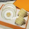 Juego de Taza y Platillo de Café Retro Estilo Europeo Transfronterizo Taza Creativa Pequeña Recta con Asa Dorada Taza para el Hogar Exquisita de Gama Alta