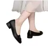 Novos sapatos femininos estilo retrô, versáteis, com bico quadrado, corte baixo e salto baixo para o outono de 2026, apresentando uma fivela quadrada, salto grosso e sola macia
