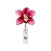 Porta-credencial acrílico retráctil giratorio de flor de orquídea, fácil de jalar, para personal médico, clip para credencial, hebilla de fácil extracción, regalo