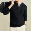 Suéter grosso e quente masculino de outono e inverno com gola redonda, suéter base trançado masculino moderno de duas peças falsas