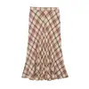Moda Europea y Americana Versátil a Cuadros Falda Midi Cintura Alta Otoño Delgado Ceñida al Cuerpo Falda Larga para Mujeres 6929525