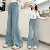 Calça Jeans Flare Infantil Feminina Outono 2026, corte solto para crianças maiores, estudantes e meninas pequenas, calça emagrecedora estilo coreano
