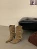 Botas de Tacón Alto de Gamuza a Media Pantorrilla de Nicho para Mujer 2025 Nuevas Botas Delgadas de Punta Aguda para Otoño e Invierno Botas de Jinete