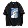Camiseta Masculina Nova de Manga Curta da Marca da Moda, Gola Redonda Solta, Estampa Grande de Ganso Branco, Algodão Puro, Top Casual e Versátil