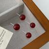 Aretes de Plata Esterlina S925 Ágata Roja Año Nuevo Simples Versátiles Ins Elegantes Diseño Nicho de Alta Gama