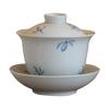 Cuenco Sancai antiguo verde pintado a mano, juego de té de kung fu con orquídea, taza de té esmaltada, taza pequeña con tapa pintada a mano, taza pequeña Literati
