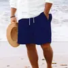 Mejores Vendedores Transfronterizos Europeos y Americanos 2023 Estación Independiente de Amazon Pantalones Cortos de Algodón y Lino con Cordón Pantalones de Playa para Hombre