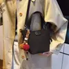Accesorio de bolso de invierno 2026, terciopelo exquisito estilo coreano y japonés, bolso tipo cubo de gamuza, bolso de mano de un solo hombro a la moda, modelo nuevo de felpa simple