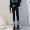 Pantalones vaqueros de mujer de primavera, cintura alta, rectos, nuevos, talla grande, negros, combinables, de nueve puntos, con diseño de tubo ahumado, con sentido de moda.