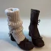 Botas Delgadas de Tacón Grueso Estilo Ballet Francés para Mujer, Novedad Otoño/Invierno 2026 Botines Cortos de Felpa con Tacón Alto y Lazo