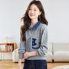 Suéter Jacket de Punto Bordado con Cuello de Solapa Estilo Nuevo Primavera y Otoño Ropa Exterior Corta Camisa de Parches de Mezclilla Cuello Camisero