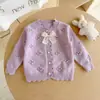 Cárdigan de Punto para Niña Primavera y Otoño Estilo Coreano Niña Pequeña Flor 3D Lazo Abrigo Suéter para Niña Ropa Infantil al por Mayor