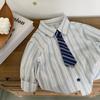 Camisa de manga larga para mamá Tong Chenchen para hombre y niño, camisa de otoño para niño, bonita camisa a rayas estilo Hong Kong, top de niño a la moda