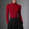 Suéter Slim Fit Fino de Lã 100% Pura com Gola Meia-Alta Sem Costura para Mulheres Outono Malha Fechada Suéter Base Lavável à Máquina