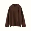 Suéter Cardigan de Punto Grueso Color Sólido Cuadros con Cuello de Traje Estilo Europeo y Americano para Mujer
